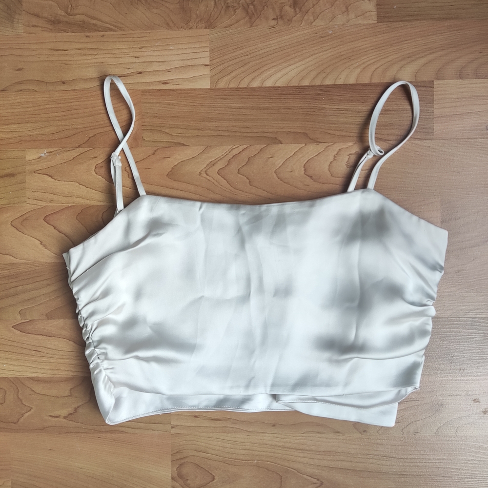 Champagne Back Tie Satin Crop Top